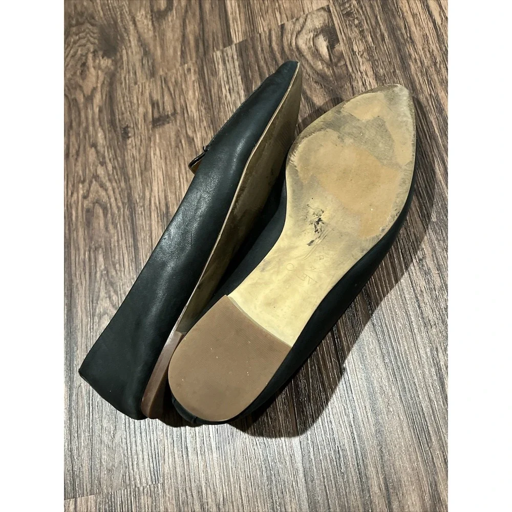 J By J. Crew Women's Pointed Loafer Leather Flat Black Shoes 8